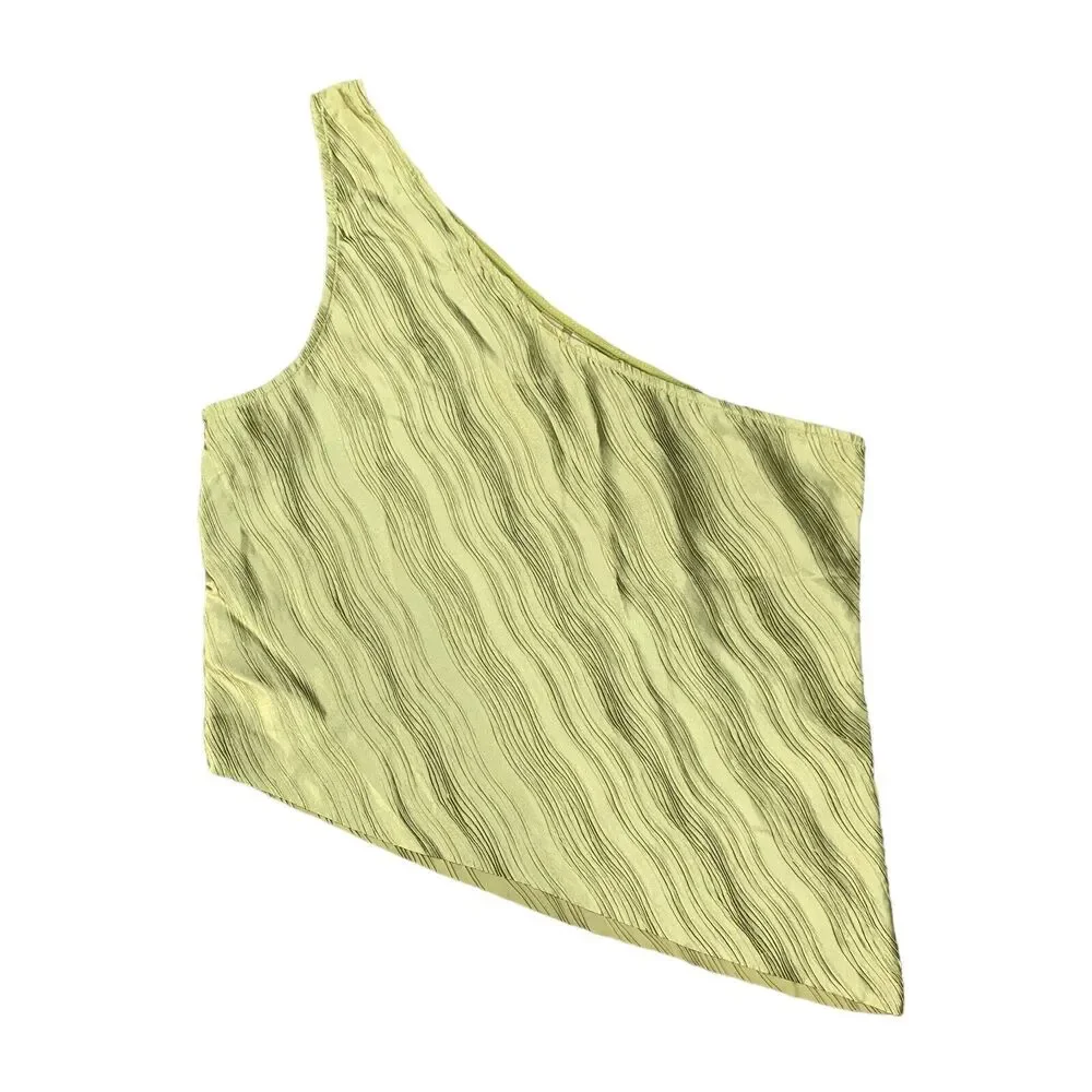 Anthropologie Dolan Tank Top Womens XL Green Pleated One Shoulder Asymmetric Hem